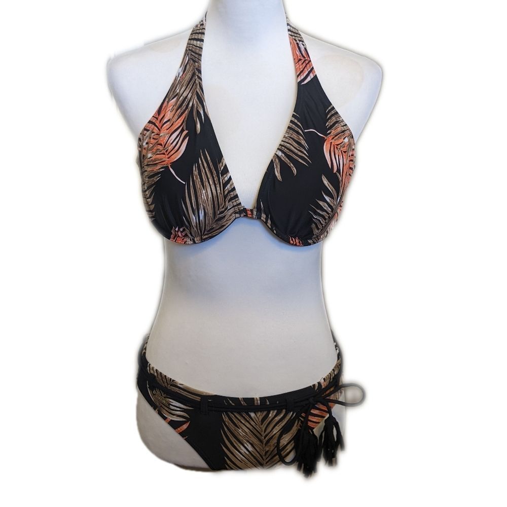 Venus Lascana 2-pc bikini swimsuit in Mystic Palm, tie waist belt, sz 4 & 34DD